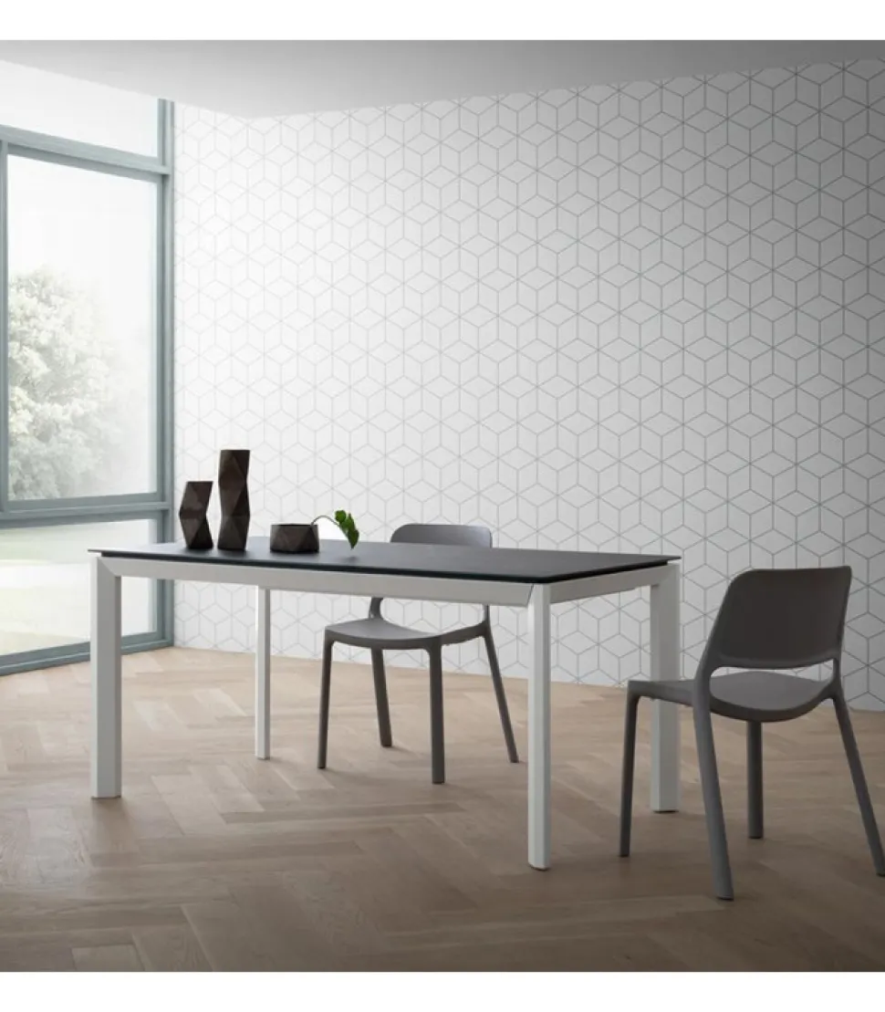 Tavolo Allungabile Con Piano Laminato E Vetro E Gambe Alluiminio Anodizzato O Verniciato. L. 138 E 160 X90 Cm. - Art.Tv146Al