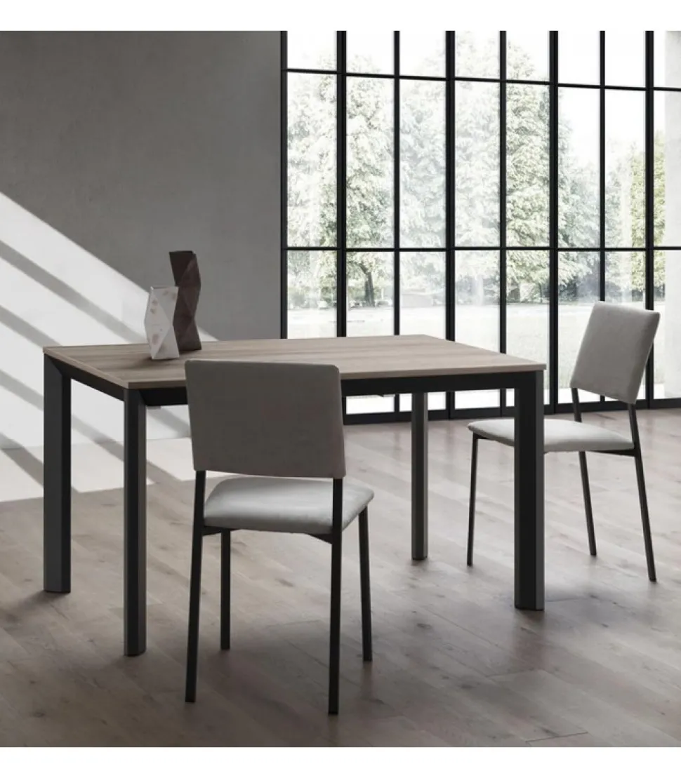 Tavolo Allungabile Con Piano Laminato E Vetro E Gambe Alluiminio Anodizzato O Verniciato. L. 138 E 160 X90 Cm. - Art.Tv146Al