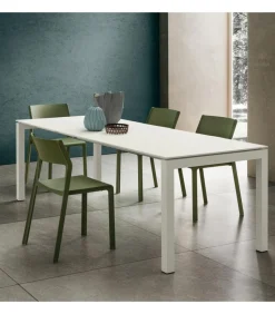 Tavolo Allungabile Con Piano Laminato E Vetro E Gambe Alluiminio Verniciato. L. 138 E 160 X90 Cm. - Art.Tv104Al