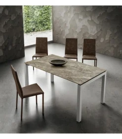 Tavolo Allungabile Con Piano Laminato E Vetro E Gambe Alluiminio Verniciato. L. 138 E 160 X90 Cm. - Art.Tv104Al