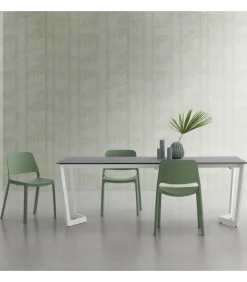 Tavolo Allungabile Da Cucina Moderno Con Piano Laminato E Vetro, Telaio Gambe In Metallo Verniciato.Da 138 E 160 Cm. - Art.Tv144Al