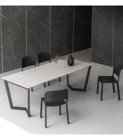 Tavolo Allungabile Da Cucina Moderno Con Piano Laminato E Vetro, Telaio Gambe In Metallo Verniciato.Da 138 E 160 Cm. - Art.Tv144Al