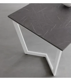 Tavolo Allungabile Da Cucina Moderno Con Piano Laminato E Vetro, Telaio Gambe In Metallo Verniciato.Da 138 E 160 Cm. - Art.Tv144Al