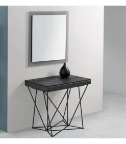 Tavolo Consolle Allungabile Con Struttura In Lamina D'Acciaio E Gambe In Acciaio Tondo Pieno Da 12 Mm