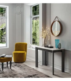 Tavolo Consolle Allungabile In Alluminio Con Piano Laminato. Chiusa Misura 50X100, Aperta Diventa 311X100 Cm. - Art S311