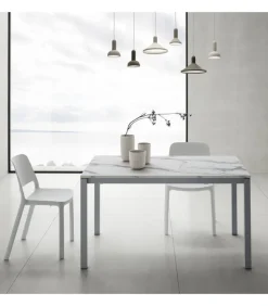 Tavolo Cucina Fisso Con Piano Laminato E Vetro E Gambe In Metallo Verniciato. L. 138 E 160 X90 Cm. - Art.Tv120