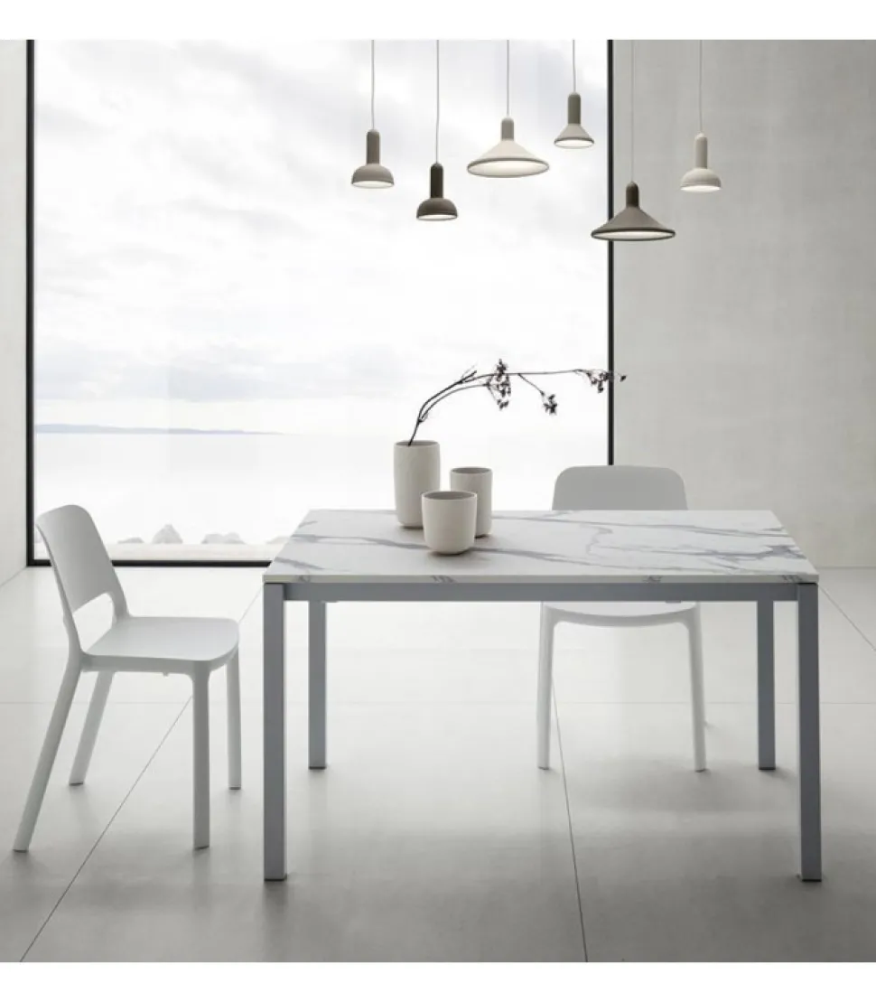 Tavolo Cucina Fisso Con Piano Laminato E Vetro E Gambe In Metallo Verniciato. L. 138 E 160 X90 Cm. - Art.Tv120