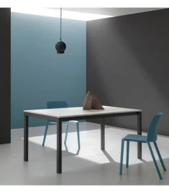 Tavolo Cucina Fisso Con Piano Laminato E Vetro E Gambe In Metallo Verniciato. L. 138 E 160 X90 Cm. - Art.Tv120