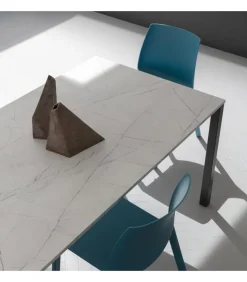 Tavolo Cucina Fisso Con Piano Laminato E Vetro E Gambe In Metallo Verniciato. L. 138 E 160 X90 Cm. - Art.Tv120