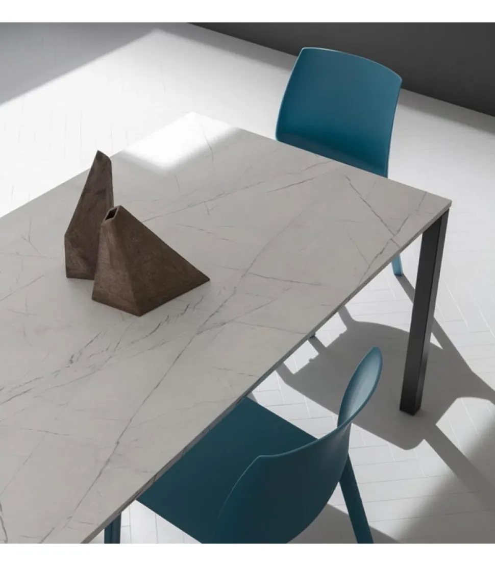 Tavolo Cucina Fisso Con Piano Laminato E Vetro E Gambe In Metallo Verniciato. L. 138 E 160 X90 Cm. - Art.Tv120