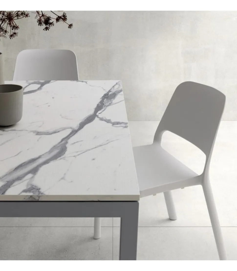 Tavolo Cucina Fisso Con Piano Laminato E Vetro E Gambe In Metallo Verniciato. L. 138 E 160 X90 Cm. - Art.Tv120