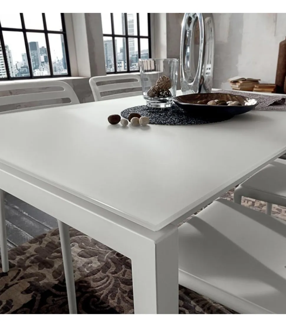 Tavolo Cucina Fisso Con Piano Laminato E Vetro E Gambe In Metallo Verniciato. L. 138 E 160 X90 Cm. - Art.Tv120