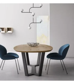 Tavolo Fisso Con Piano Ellittico Bisellato Impiallacciato Su Listellare. Realizzato In Italia Da Pizzolato.