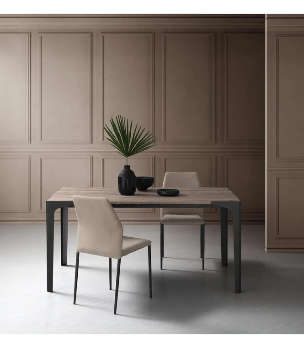 Tavolo Fisso Con Piano Laminato Hpl E Fenix, Con Gambe In Metallo Verniciato.Da 120 A 160 Cm. - Art.Tv125