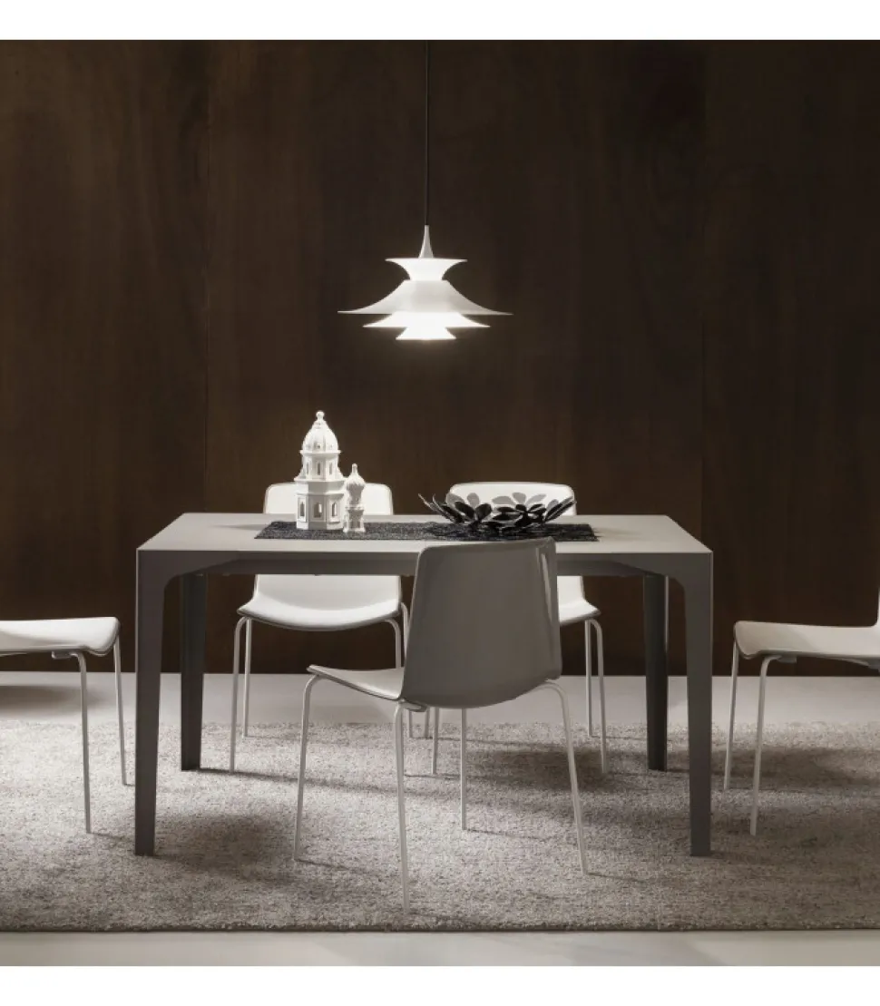 Tavolo Fisso Con Piano Laminato Hpl E Fenix, Con Gambe In Metallo Verniciato.Da 120 A 160 Cm. - Art.Tv125