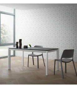 Tavolo Fisso Con Piano Laminato E Vetro E Gambe Alluiminio Anodizzato O Verniciato. L. 138 E 160 X90 Cm. - Art.Tv146