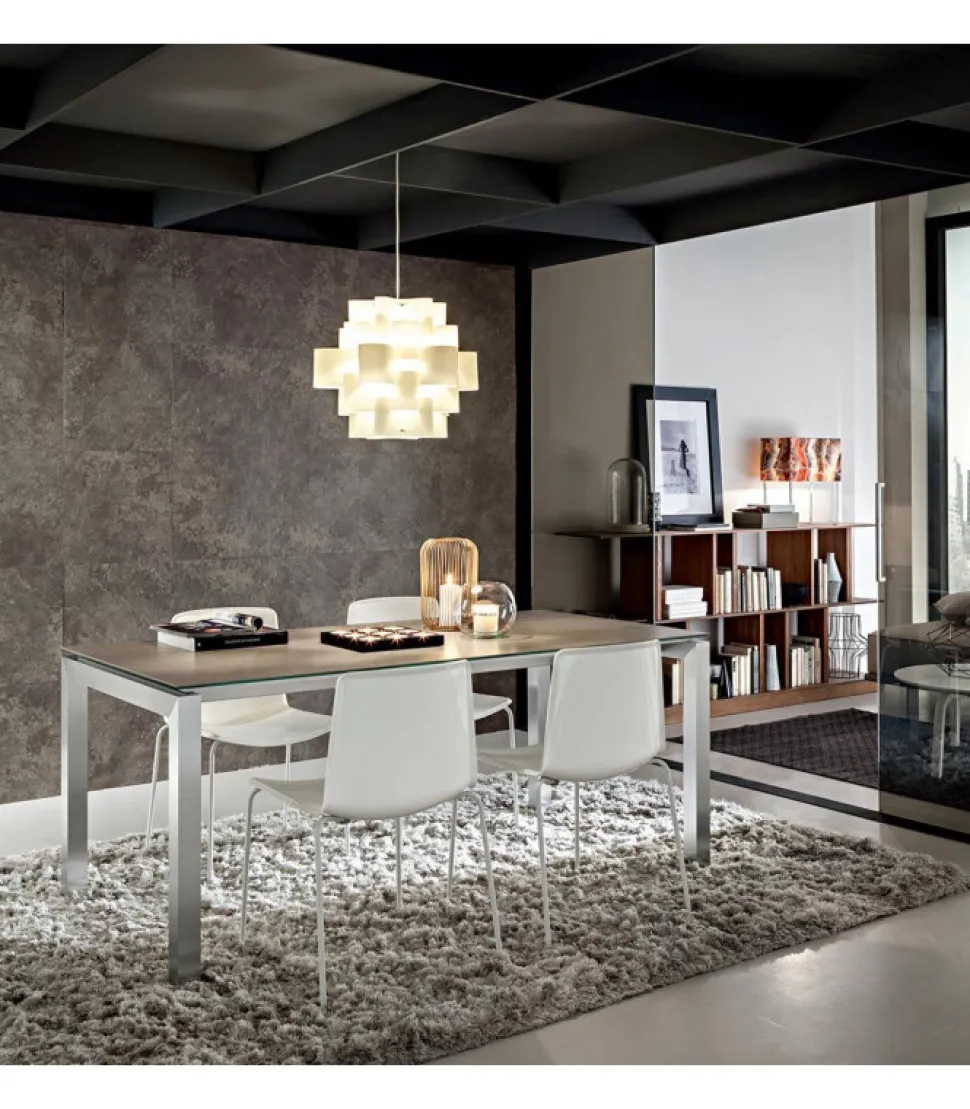 Tavolo Fisso Con Piano Laminato E Vetro E Gambe Alluiminio Verniciato. L. 138 E 160 X90 Cm. - Art.Tv104