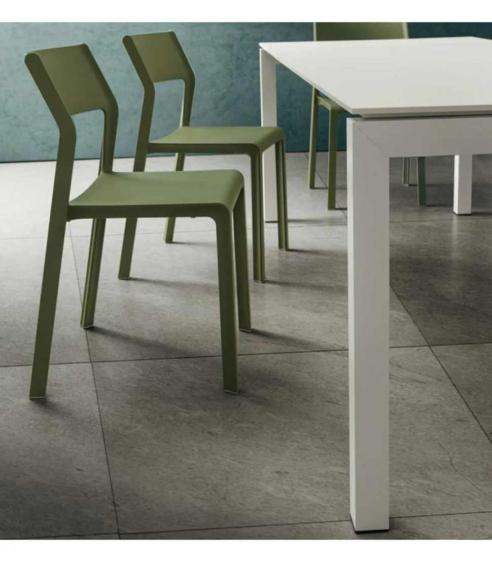 Tavolo Fisso Con Piano Laminato E Vetro E Gambe Alluiminio Verniciato. L. 138 E 160 X90 Cm. - Art.Tv104