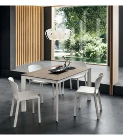 Tavolo Fisso Con Piano Laminato E Vetro E Gambe Alluiminio Anodizzato O Verniciato. L. 138 E 160 X90 Cm. - Art.Tv115