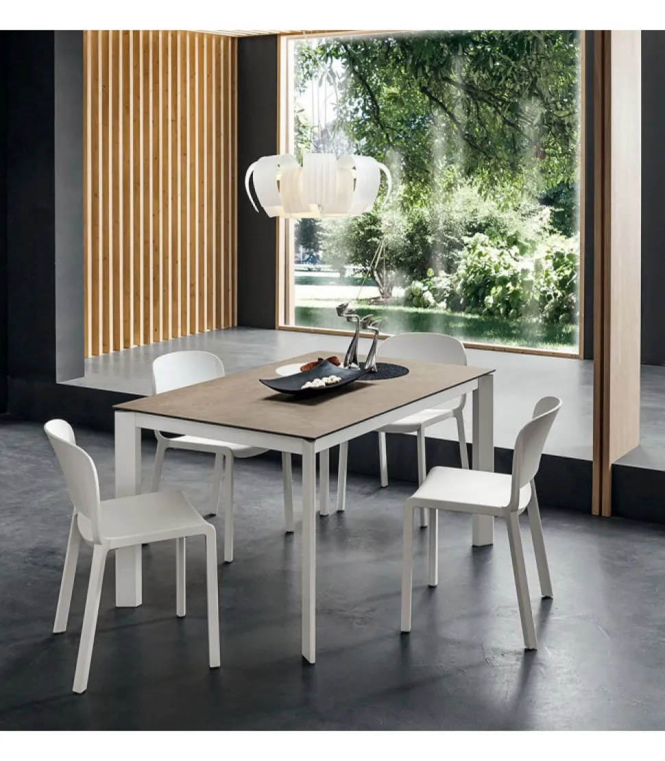 Tavolo Fisso Con Piano Laminato E Vetro E Gambe Alluiminio Anodizzato O Verniciato. L. 138 E 160 X90 Cm. - Art.Tv115