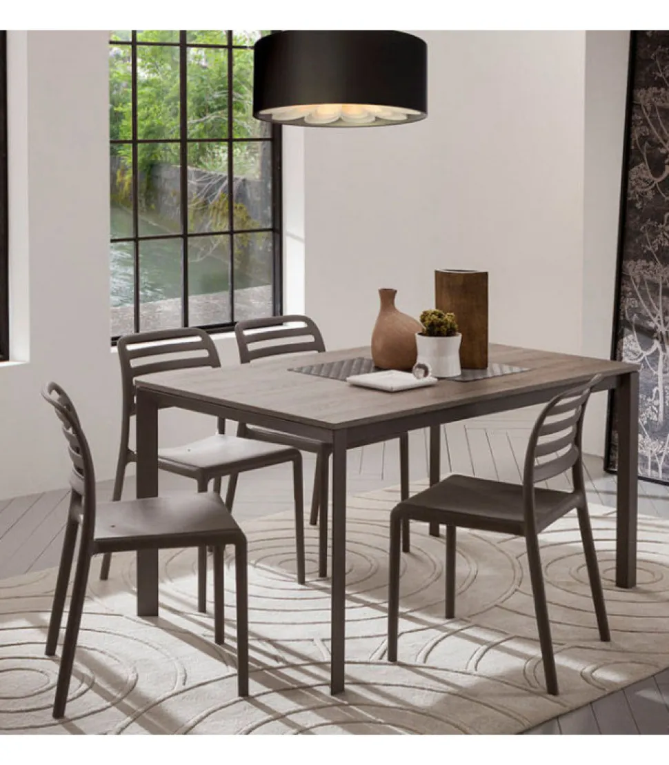 Tavolo Fisso Da Cucina Con Piano Legno E Vetro Nelle Misure 120 - 138- 160 Cm.