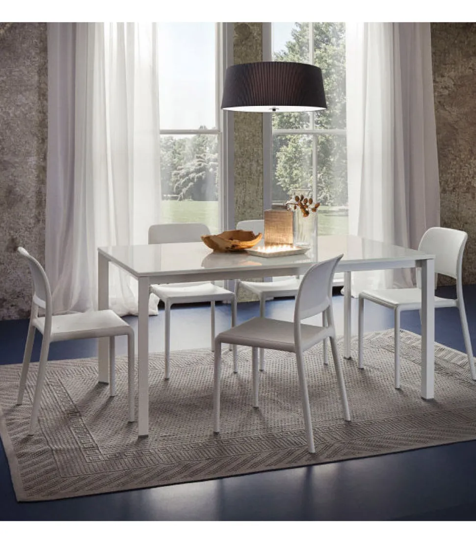 Tavolo Fisso Da Cucina Con Piano Legno E Vetro Nelle Misure 120 - 138- 160 Cm.