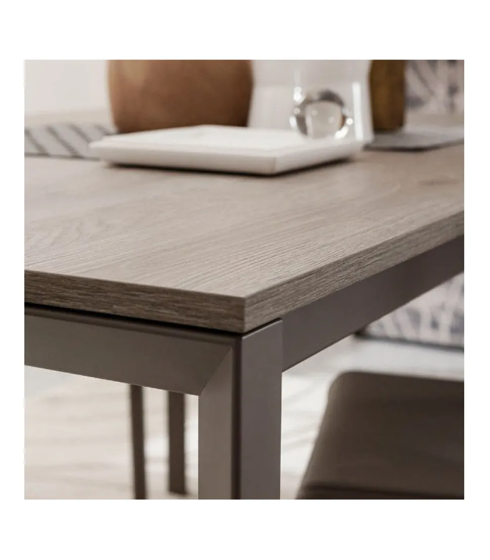 Tavolo Fisso Da Cucina Con Piano Legno E Vetro Nelle Misure 120 - 138- 160 Cm.