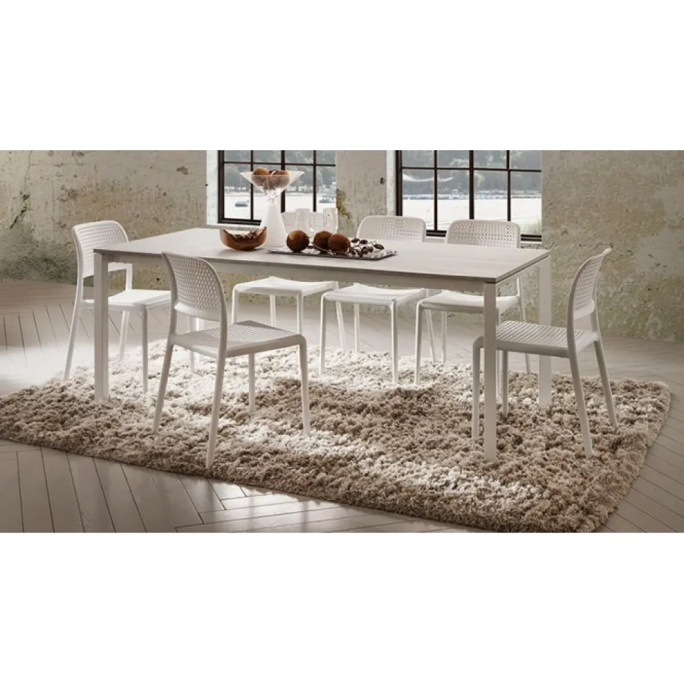 Tavolo Fisso Da Cucina Con Piano Legno E Vetro Nelle Misure 120 - 138- 160 Cm.