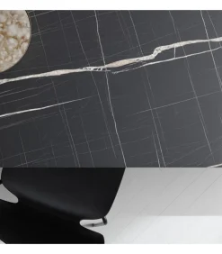 Tavolo Fisso Da Cucina Moderno Con Piano Laminato E Vetro, Telaio Gambe In Metallo Verniciato.Da 138 E 160 Cm. - Art.Tv144