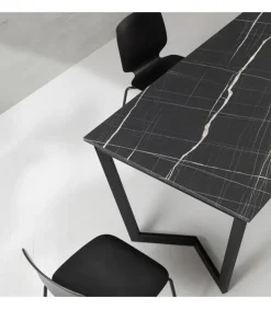 Tavolo Fisso Da Cucina Moderno Con Piano Laminato E Vetro, Telaio Gambe In Metallo Verniciato.Da 138 E 160 Cm. - Art.Tv144