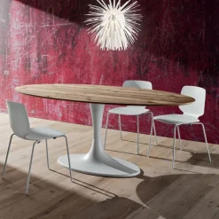 Tavolo In Stile Toulip Con Basamento In Minerlmarmo E Piano Ovalelaminato, Impiallacciato O Vetro L.209X116 H.76 (200X116 In Vetro)