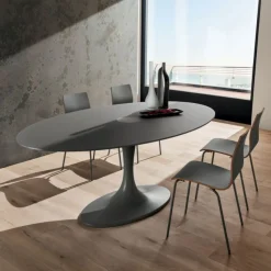 Tavolo In Stile Toulip Con Basamento In Minerlmarmo E Piano Ovalelaminato, Impiallacciato O Vetro L.209X116 H.76 (200X116 In Vetro)