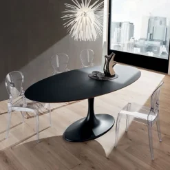 Tavolo In Stile Toulip Con Basamento In Minerlmarmo E Piano Ovalelaminato, Impiallacciato O Vetro L.209X116 H.76 (200X116 In Vetro)