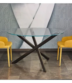 Tavolo Rotondo Fisso Trio, Metallo E Vetro Anche Antigraffio