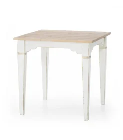 Tavolo Vietri 80 X 80 Shabby Con Gambe Verniciate E Piano In Legno Finitura Naturale
