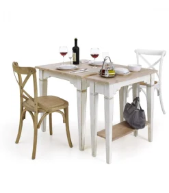 Tavolo Vietri 80 X 80 Shabby Con Gambe Verniciate E Piano In Legno Finitura Naturale