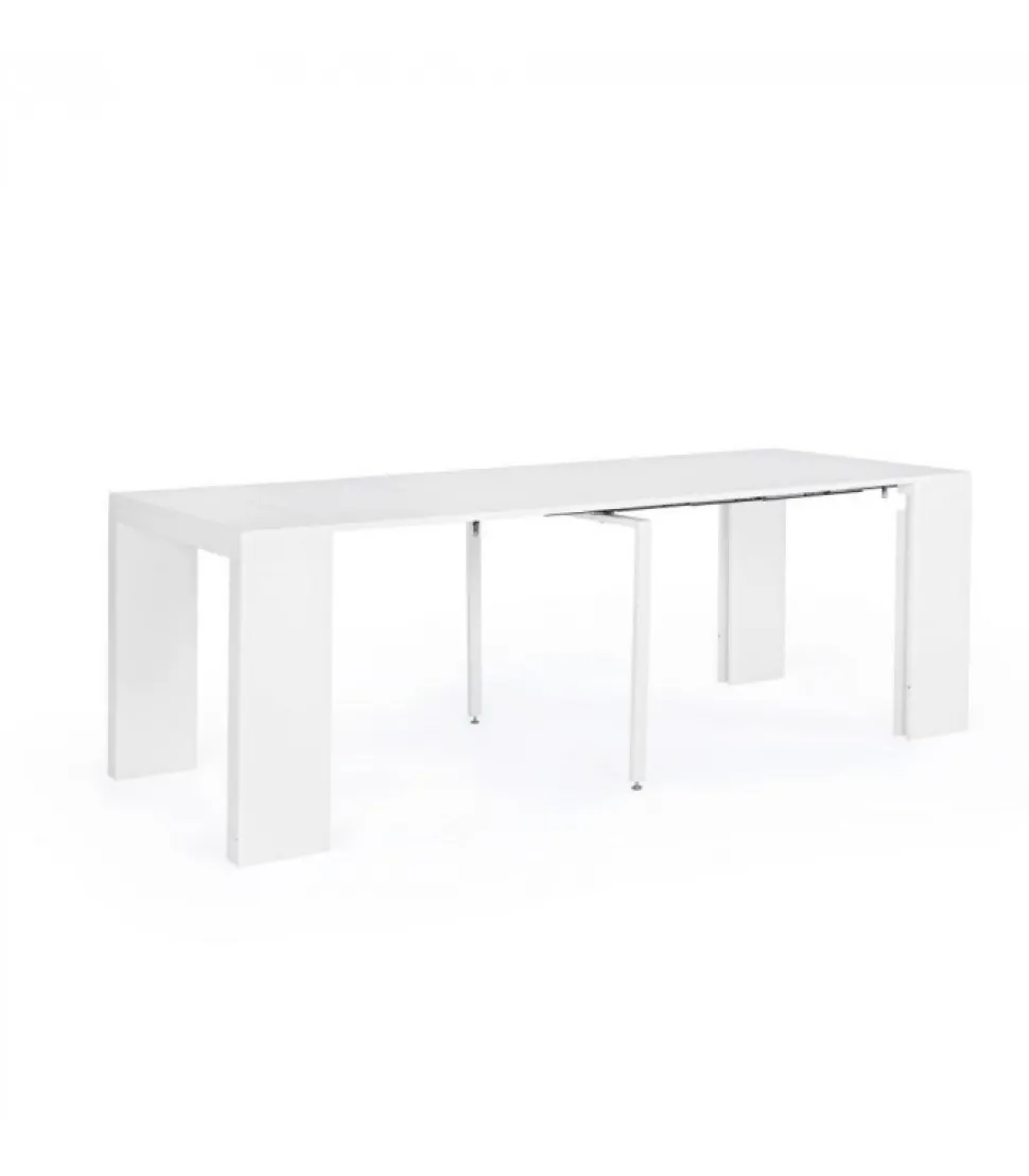 Tavolo-Consolle Daniel Bianco 45/270X90 Struttura In Mdf Laccato Opaco Con Supporto Centrale In Acciaio