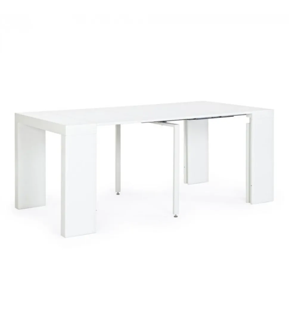 Tavolo-Consolle Daniel Bianco 45/270X90 Struttura In Mdf Laccato Opaco Con Supporto Centrale In Acciaio