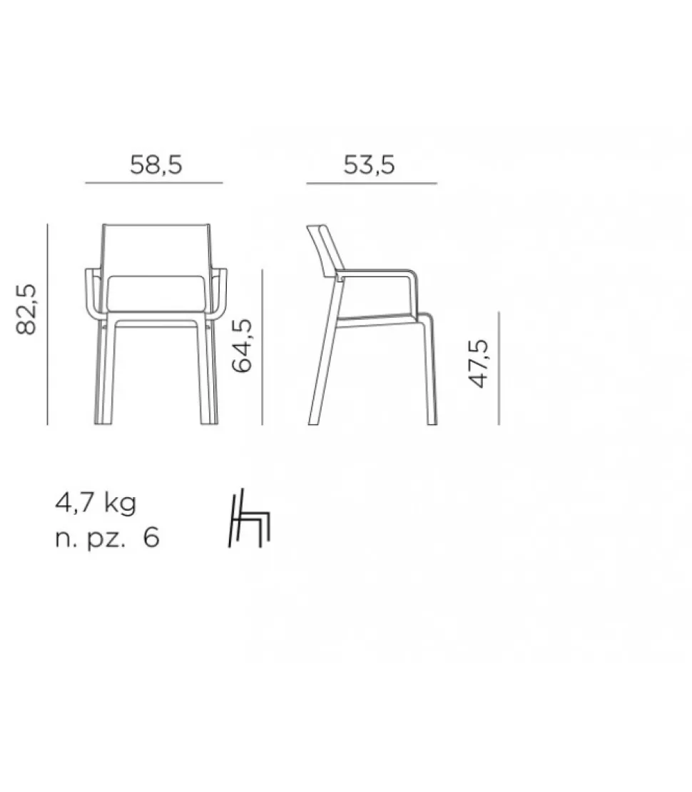 Trill, La Sedia Con Braccioli Per Interni Ed Esterni In Polipropilene Rinforzato In Fibra Di Vetro